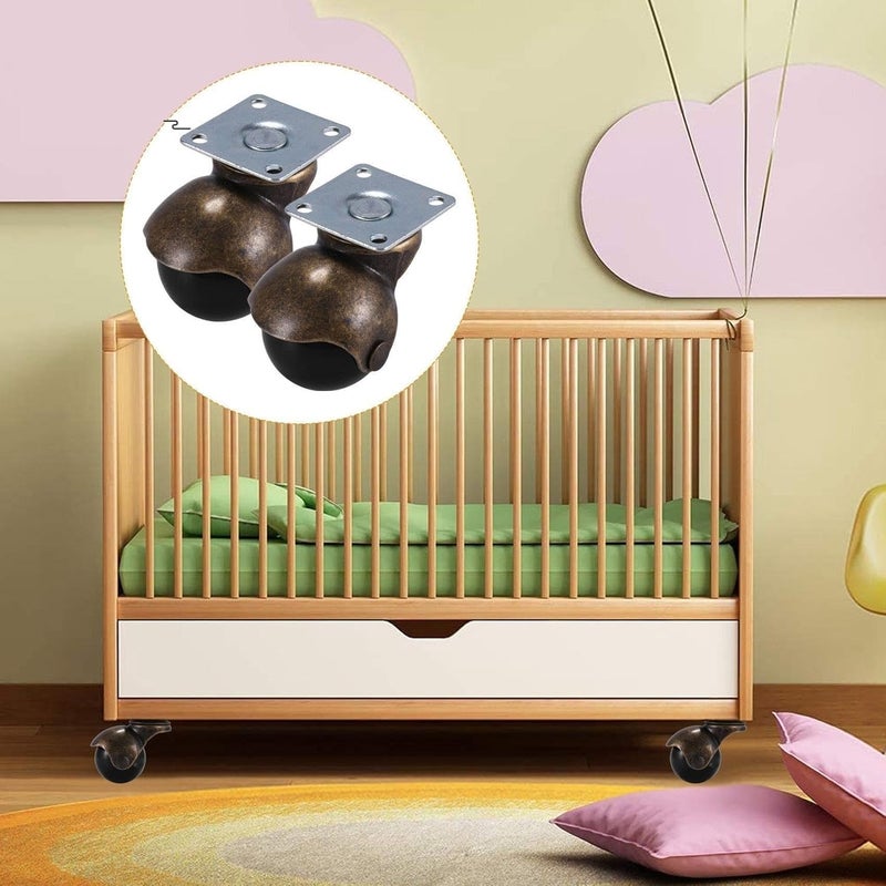 عجلات الأثاث البرونزية العتيقة 4 قطع عجلات كروية دوارة ذات لوحة علوية مقنعة - Image 3