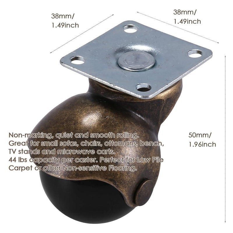 عجلات الأثاث البرونزية العتيقة 4 قطع عجلات كروية دوارة ذات لوحة علوية مقنعة - Image 4