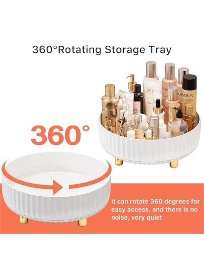 2-Pack Makeup Organizer for Dresser, Perfume Tray, Hair Product Organizer, Lotion Organizer, 360 Degree Rotating Lazy Susan Cosmetic Storage, One-Tier, White (Small) - Image 3