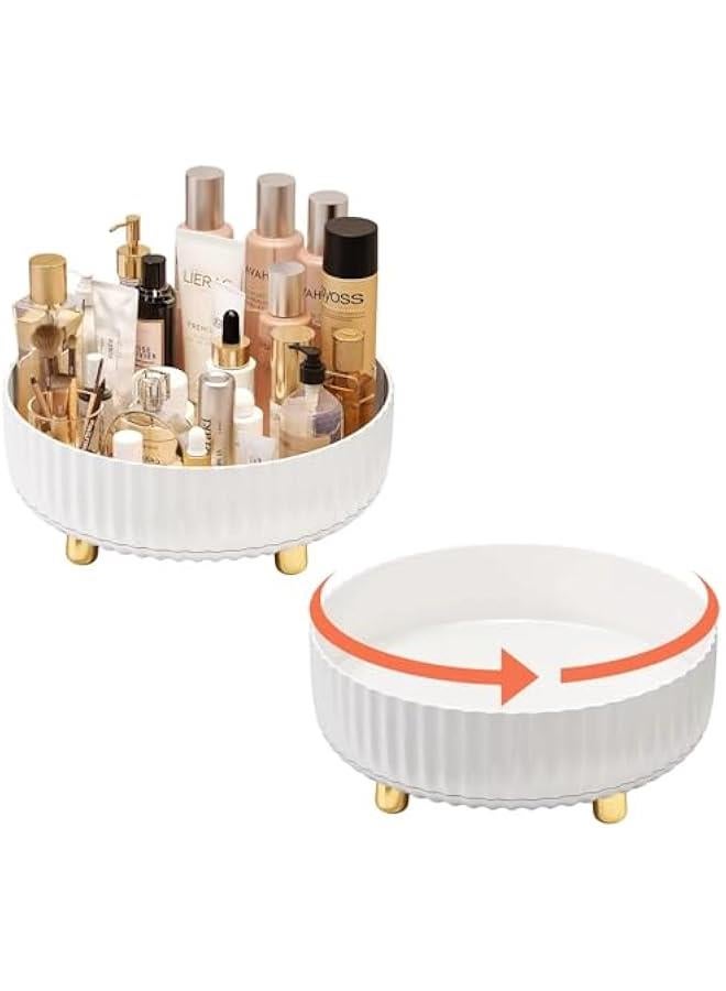 2-Pack Makeup Organizer for Dresser, Perfume Tray, Hair Product Organizer, Lotion Organizer, 360 Degree Rotating Lazy Susan Cosmetic Storage, One-Tier, White (Small) - Image 1