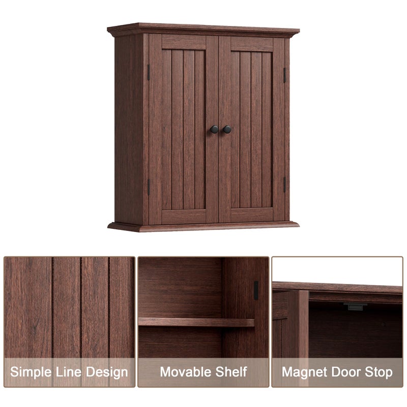 ChooChoo Bathroom Wall Cabinet, Over The Toilet Space Saver Storage Cabinet, Farmhouse Medicine Cabinet with 2 Doors and Adjustable Shelves, Cupboard, Walnut - Image 4