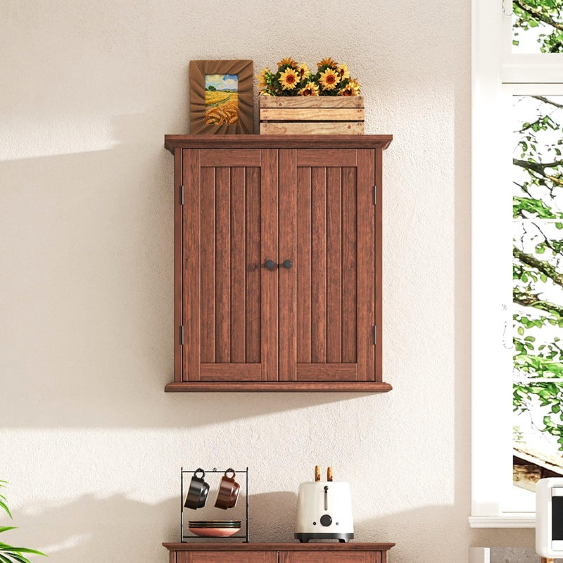 ChooChoo Bathroom Wall Cabinet, Over The Toilet Space Saver Storage Cabinet, Farmhouse Medicine Cabinet with 2 Doors and Adjustable Shelves, Cupboard, Walnut - Image 3