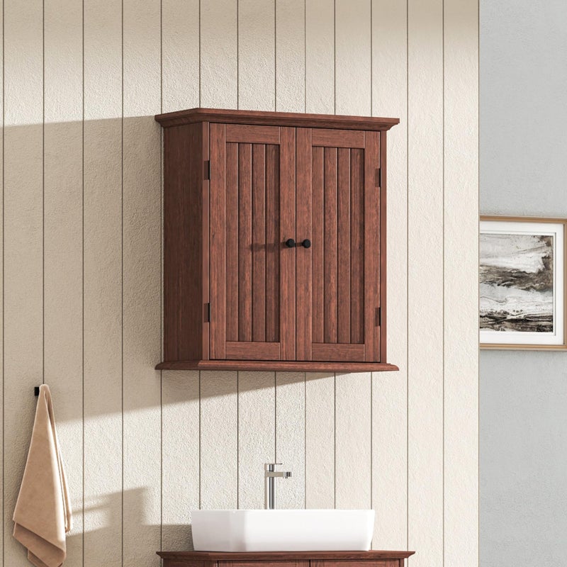 ChooChoo Bathroom Wall Cabinet, Over The Toilet Space Saver Storage Cabinet, Farmhouse Medicine Cabinet with 2 Doors and Adjustable Shelves, Cupboard, Walnut - Image 5