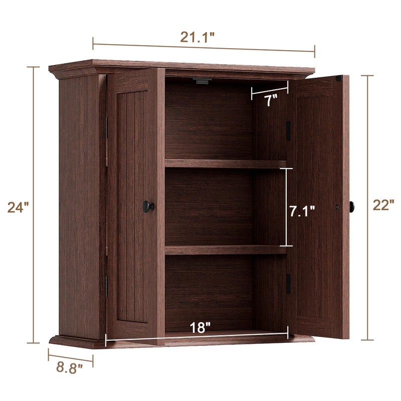 ChooChoo Bathroom Wall Cabinet, Over The Toilet Space Saver Storage Cabinet, Farmhouse Medicine Cabinet with 2 Doors and Adjustable Shelves, Cupboard, Walnut - Image 2
