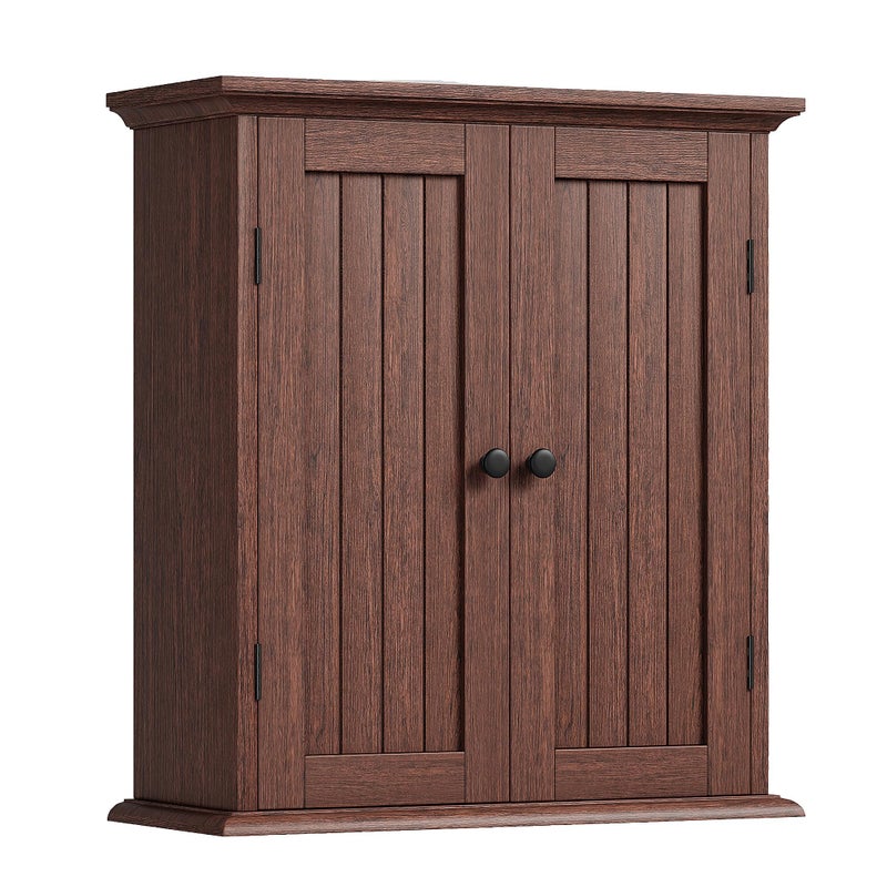 ChooChoo Bathroom Wall Cabinet, Over The Toilet Space Saver Storage Cabinet, Farmhouse Medicine Cabinet with 2 Doors and Adjustable Shelves, Cupboard, Walnut - Image 1