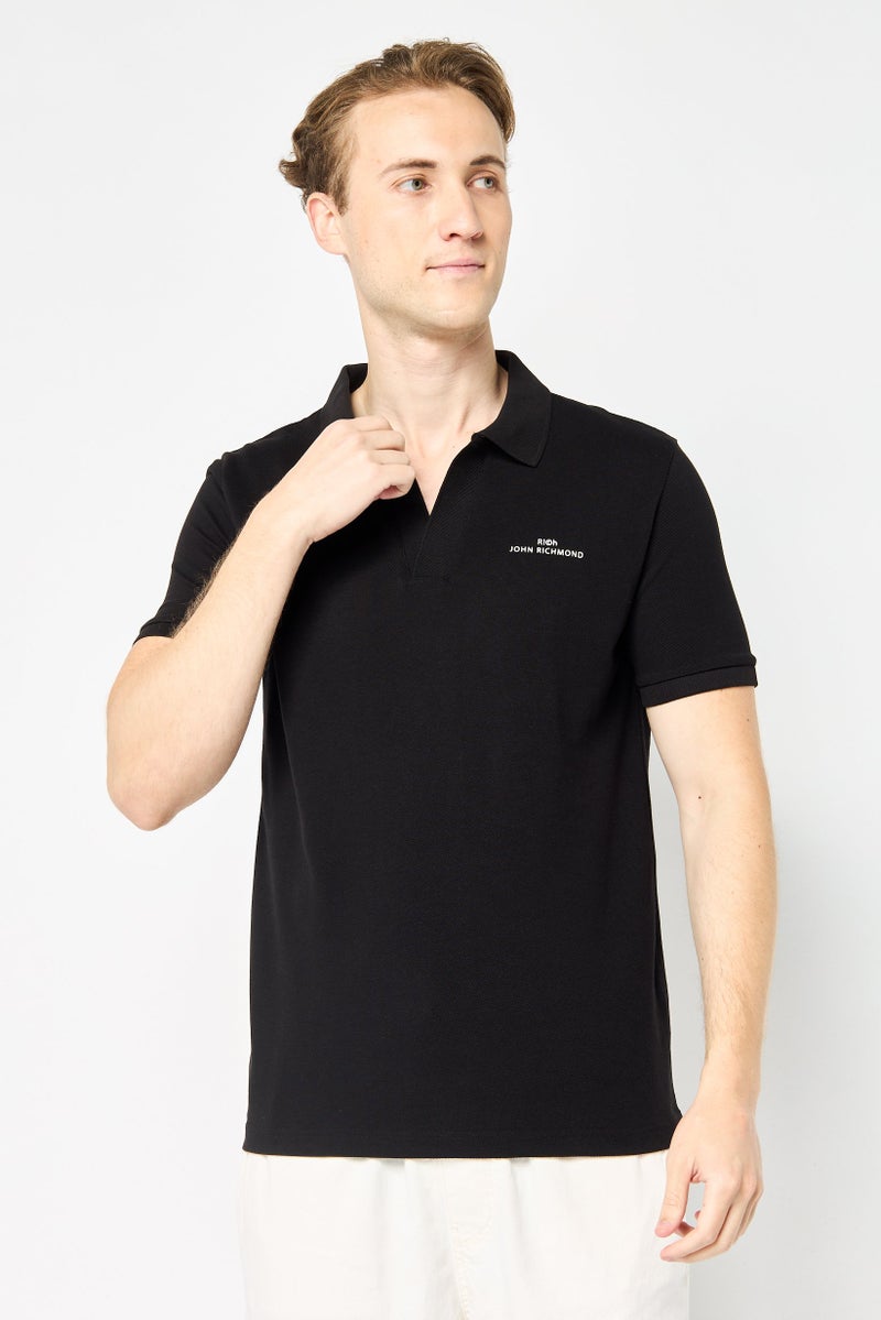 JOHN RICHMOND Men Regular Fit Brand Logo Short Sleeves Polo Shirt, Black - Image 1