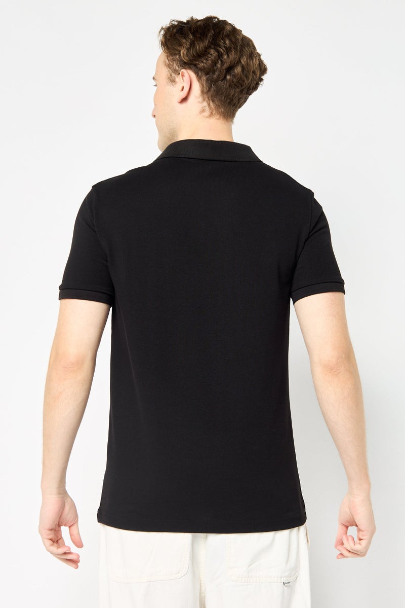 JOHN RICHMOND Men Regular Fit Brand Logo Short Sleeves Polo Shirt, Black - Image 3