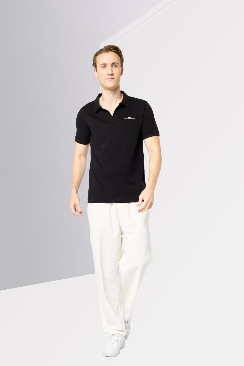 JOHN RICHMOND Men Regular Fit Brand Logo Short Sleeves Polo Shirt, Black - Image 4