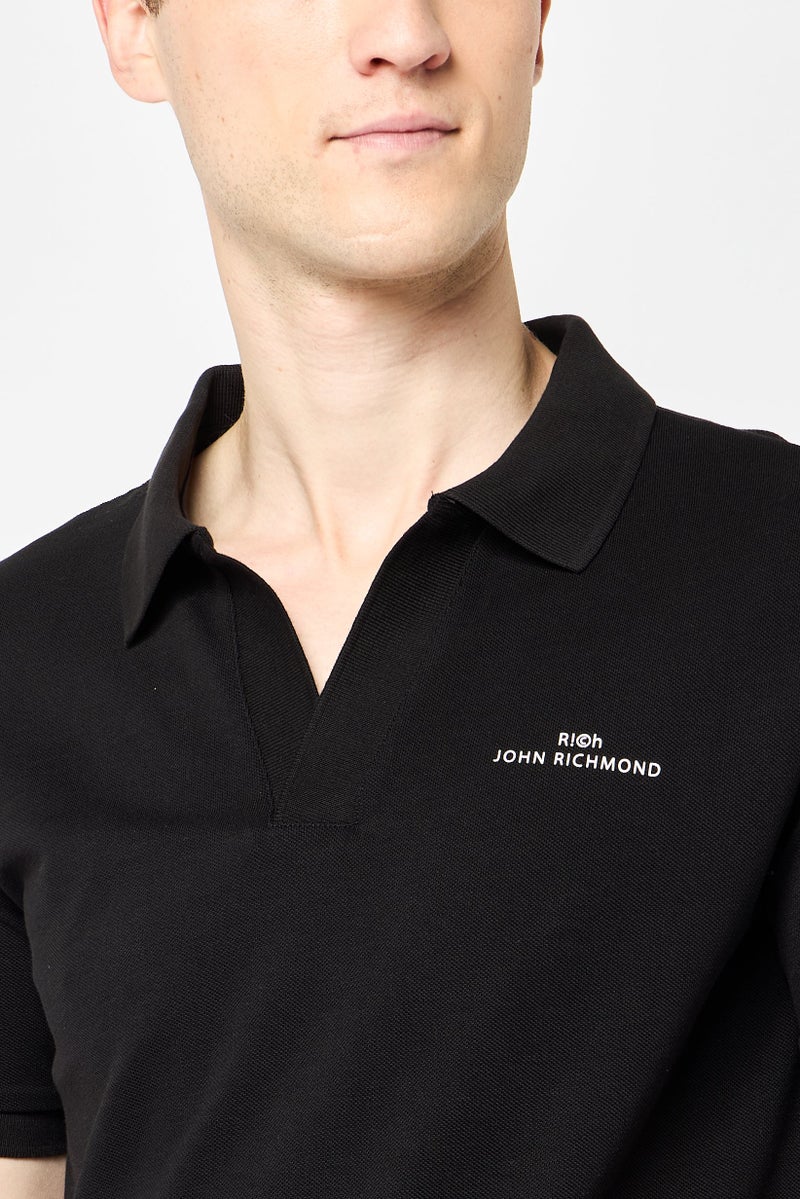 JOHN RICHMOND Men Regular Fit Brand Logo Short Sleeves Polo Shirt, Black - Image 2