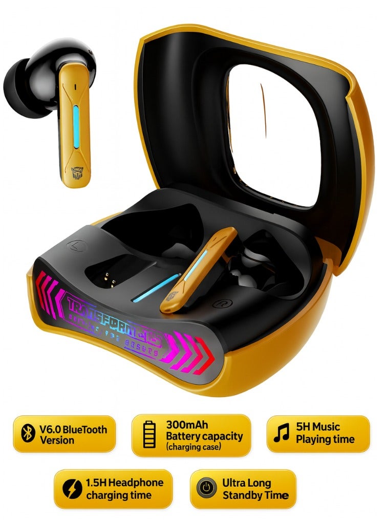 TRANSFORMERS Wireless Bluetooth Earbuds, RGB Ambient Light, Dual Game & Music Modes, Hi-Fi Stereo Sound, Low Latency Headphones TF-T97 – Bumblebee Edition - Image 1