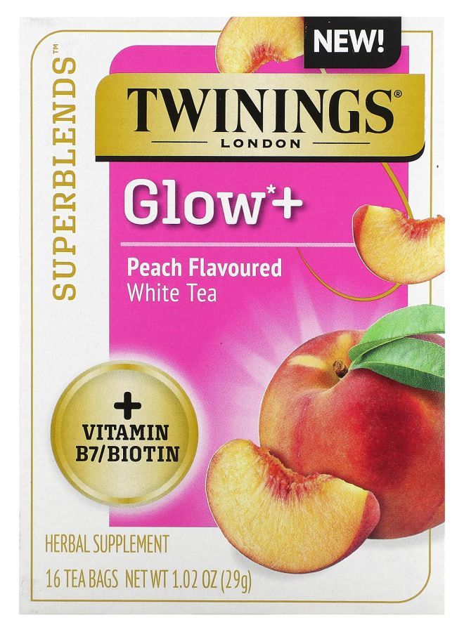 Twinings Superblends Glow+ White Tea Peach 16 Tea Bags 1.02 oz (29 g)
