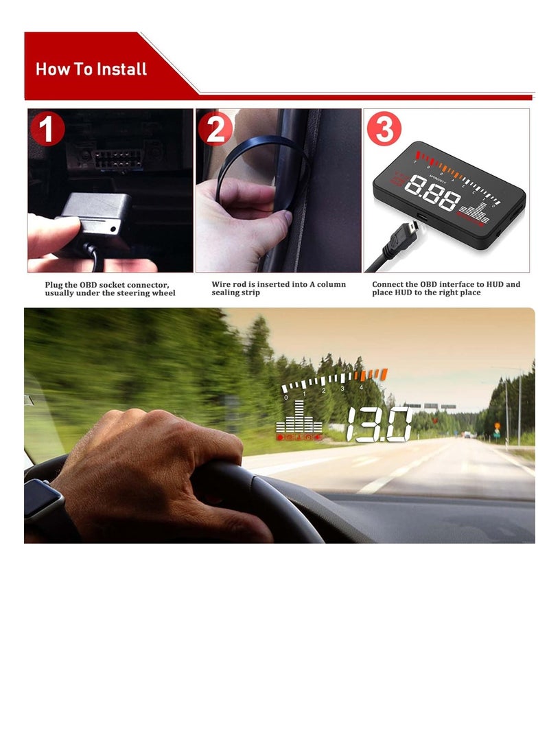 Excefore Heads up Display for Car Upgrade Digital Speedometer HD Projection With Speed Tacho Water Temperature Altitude Driving Direction Warning Function For Most Vehicles After 2008  - Image 5