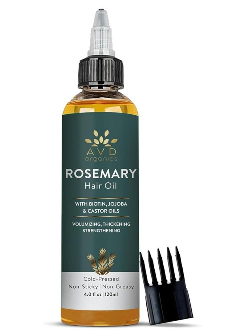 AVD Organics Rosemary Oil for Hair Infused With Biotin 4fl oz – Hair Strengthening, Nourishing, and Volumizing | Infused with Jojoba & Castor Oil | Non-GMO, 120ml - Image 1