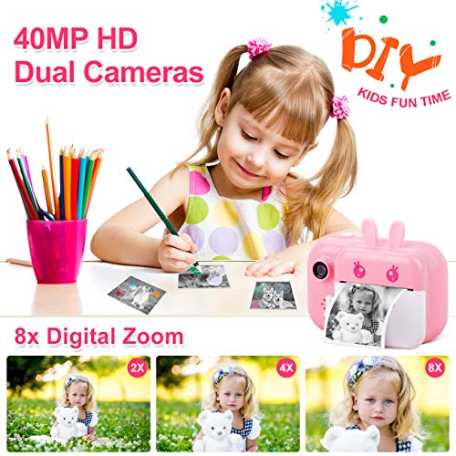 MINIBEAR Kids Camera Instant Print Camera for Kids Digital Camera Toddler Toys Christmas Birthday Gifts for 3 4 5 6 7 8 9 10 Year Old Boys Girls, Pink - Image 4
