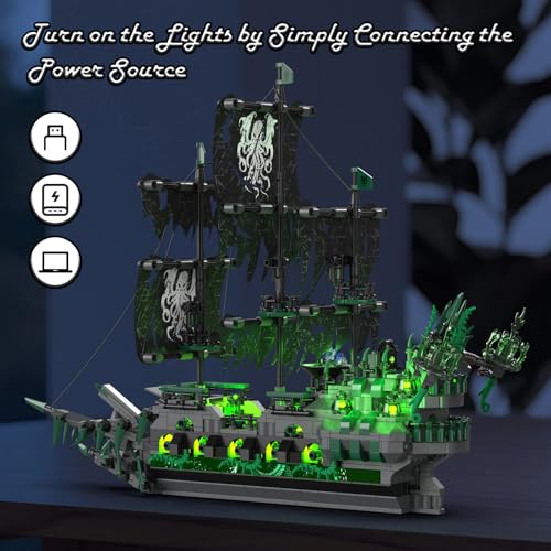 JMBricklayer Pirate Ship Building Toys with Lights, Ghost Ship Flying Dutchman Model Ship Boat 40001, Toy Building Sets for Adults, Easter Decor Christmas Birthday Gifts (1100 PCS) - Image 2