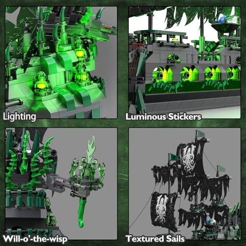 JMBricklayer Pirate Ship Building Toys with Lights, Ghost Ship Flying Dutchman Model Ship Boat 40001, Toy Building Sets for Adults, Easter Decor Christmas Birthday Gifts (1100 PCS) - Image 4