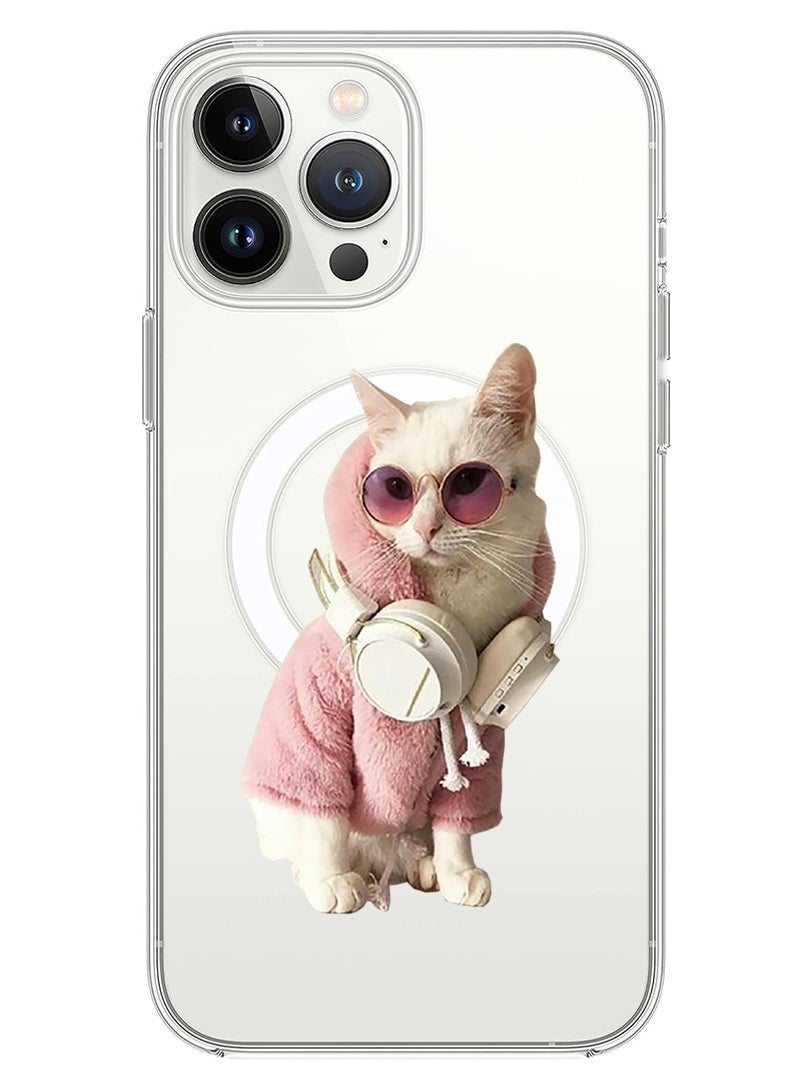 Theodor Magnetic Case for iPhone 14 Pro Max 6.7-inch Compatible with MagSafe Wireless Charging, Shockproof Phone Bumper Cover White Cat - Image 1