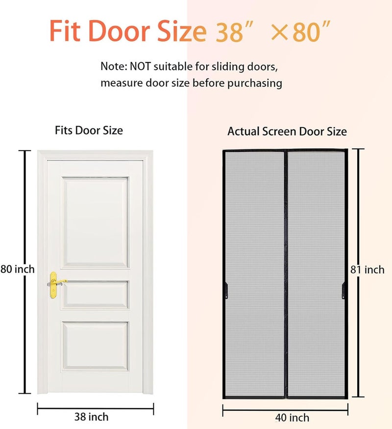 FEGO Magnetic Screen Door, Screen Itself Size 40"x81" Fits Door Size:38"x80", Enjoy Breeze, Hands Free Entry, Pets & Kids Friendly, Heavy Duty Screen Door Mesh w/34 Magnets for Patio/Front/Doorway - Image 4