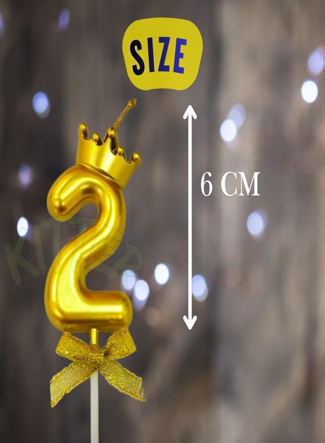 KITTER 1 Pc 2 Number Metallic Gold Candle for Birthday Cake, 2 Number Candle with Crown on Top for 2nd Birthday Anniversary Cake Topper Cake Decoration (Pack of 1 piece) - Image 2