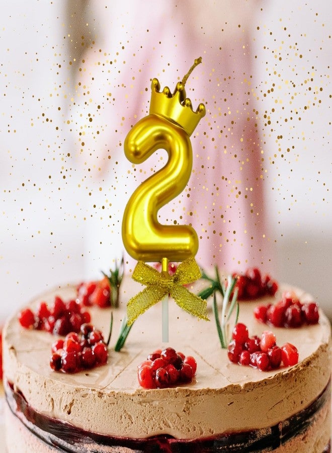 KITTER 1 Pc 2 Number Metallic Gold Candle for Birthday Cake, 2 Number Candle with Crown on Top for 2nd Birthday Anniversary Cake Topper Cake Decoration (Pack of 1 piece) - Image 1