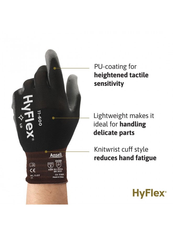 Ansell HyFlex 11-600 Multi-Purpose Light Duty Industrial Gloves w/ Palm Coating for Metal Fabrication, Machinery, Automotive - Size 7, Black (12 Pairs) - Image 1