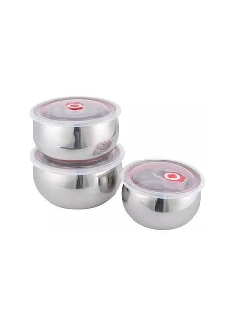Stainless Steel Canisters with Plastic Lid - Use for Refrigerator Food Storage - Set of 3 Curved H