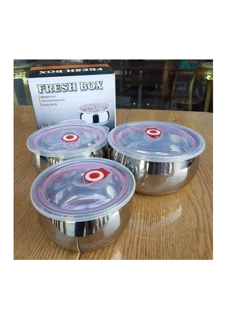 Generic - Stainless Steel Canisters with Plastic Lid - Use for Refrigerator Food Storage - Set of 3 Curved H - Image 1