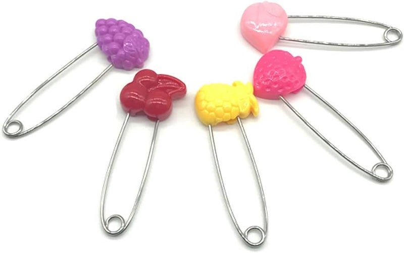 GTONEE Cute Animal Fruit Baby Safety Pins Secure Clips for Fastening Baby Clothes Diaper Napkins Stainless Steel 5CM 30PCS (Fruit) - Image 3
