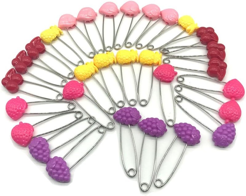 GTONEE Cute Animal Fruit Baby Safety Pins Secure Clips for Fastening Baby Clothes Diaper Napkins Stainless Steel 5CM 30PCS (Fruit) - Image 1