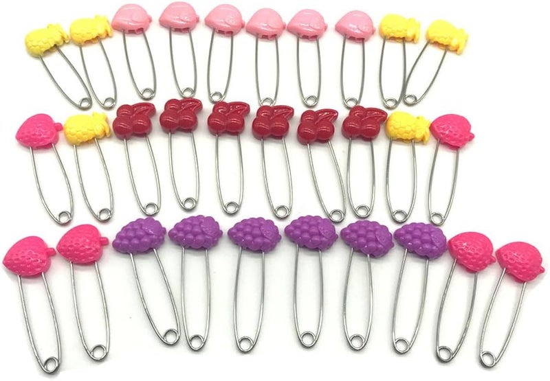 GTONEE Cute Animal Fruit Baby Safety Pins Secure Clips for Fastening Baby Clothes Diaper Napkins Stainless Steel 5CM 30PCS (Fruit) - Image 2