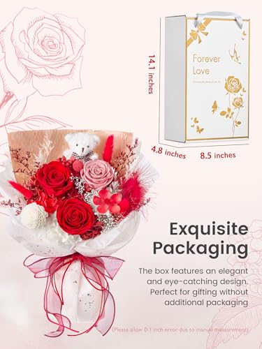 Polylove Forever Flower Bouquet Flowers for Delivery Prime Preserved Roses with Bear Gift Box for Wife Women Mother Day Anniversary Birthday (Red) - Image 2