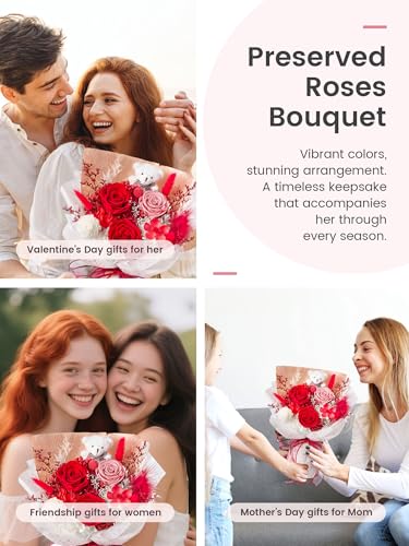 Polylove Forever Flower Bouquet Flowers for Delivery Prime Preserved Roses with Bear Gift Box for Wife Women Mother Day Anniversary Birthday (Red) - Image 4