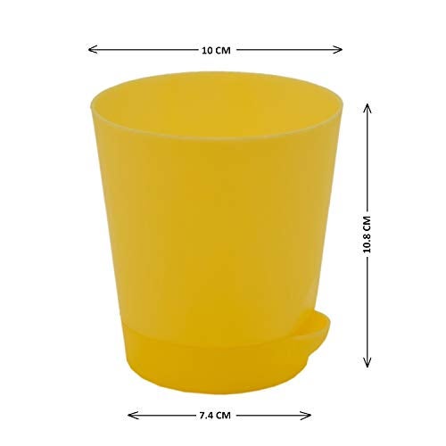 garbnoire Self Watering Planter Pot with Bottom Tray/Plate - (4 inch) Indoor Outdoor Balcony Plant Pot | Home Garden Office Flowering Container Cover | Living Room Decor (Yellow, 3) - Image 3