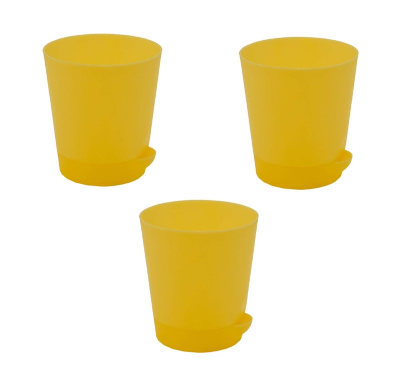 garbnoire Self Watering Planter Pot with Bottom Tray/Plate - (4 inch) Indoor Outdoor Balcony Plant Pot | Home Garden Office Flowering Container Cover | Living Room Decor (Yellow, 3) - Image 2