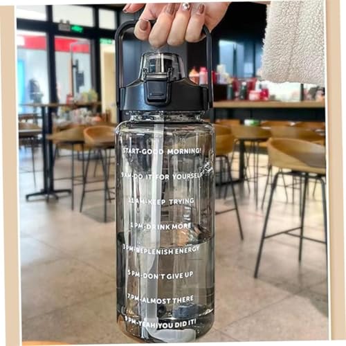 4Mura 2 L Capacity Belt Straw Transparent Motivational Water Bottles|Time Marker Leak Proof&Break-Proof|Best Usage For Office/School/Gym/Travel Bottle|Bpa-Free Fitness Sports Bottle (BLACK) - Image 5