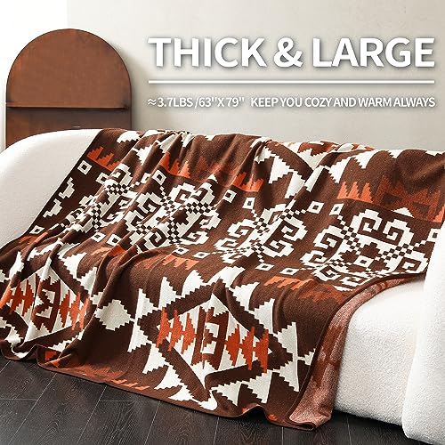 ACUSHLA Merino Wool Camp Blanket - Soft Warm Thick Washable Large Bed Couch Outdoor Camping Sleeping Travel Throw Blanket All Weather, Aztec Brown 79X63 - Image 4