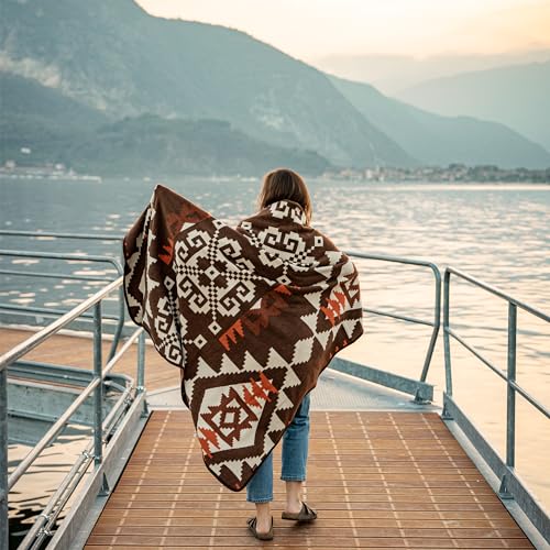 ACUSHLA Merino Wool Camp Blanket - Soft Warm Thick Washable Large Bed Couch Outdoor Camping Sleeping Travel Throw Blanket All Weather, Aztec Brown 79X63 - Image 2