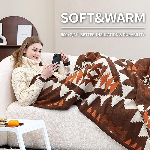 ACUSHLA Merino Wool Camp Blanket - Soft Warm Thick Washable Large Bed Couch Outdoor Camping Sleeping Travel Throw Blanket All Weather, Aztec Brown 79X63 - Image 3
