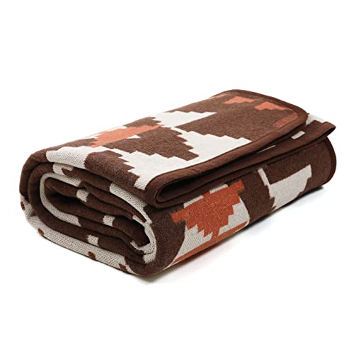 ACUSHLA Merino Wool Camp Blanket - Soft Warm Thick Washable Large Bed Couch Outdoor Camping Sleeping Travel Throw Blanket All Weather, Aztec Brown 79X63 - Image 1