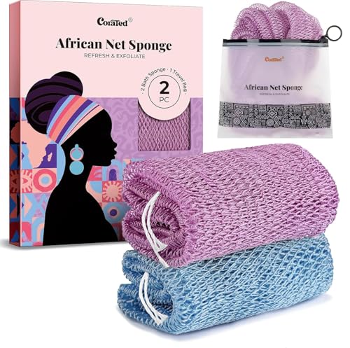 CORATED African Net Sponge with Knots Authentic, Shower Loofah Exfoliating Bath Sponge, Body Scrubber for Women Daily Use Body Care, Travel Portable Bath Accessories for Bathroom - Image 1