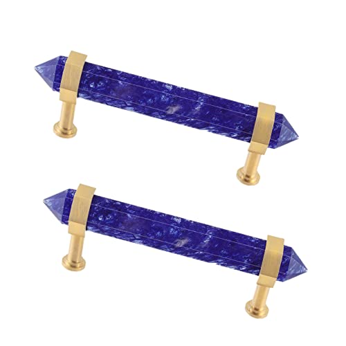 Rockcloud Pack of 2 Blue Smelting Quartz Crystal Point Stone Drawer Pulls with Screws Cabinet Knobs Cupboard Pulls Door Handles for Home Office Decor Blue - Image 1