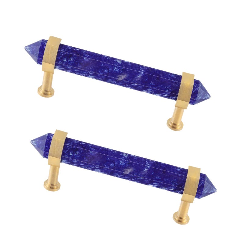 Rockcloud Pack of 2 Blue Smelting Quartz Crystal Point Stone Drawer Pulls with Screws Cabinet Knobs Cupboard Pulls Door Handles for Home Office Decor Blue - Image 2