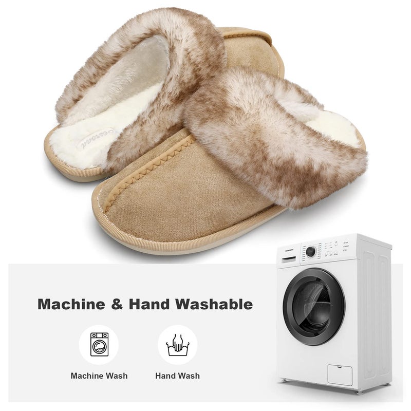 Besroad Womens Furry Slides House Shoes Fluffy Bedroom Slippers Cozy Memory Foam Plush Slippers Brown 10-11 - Image 4