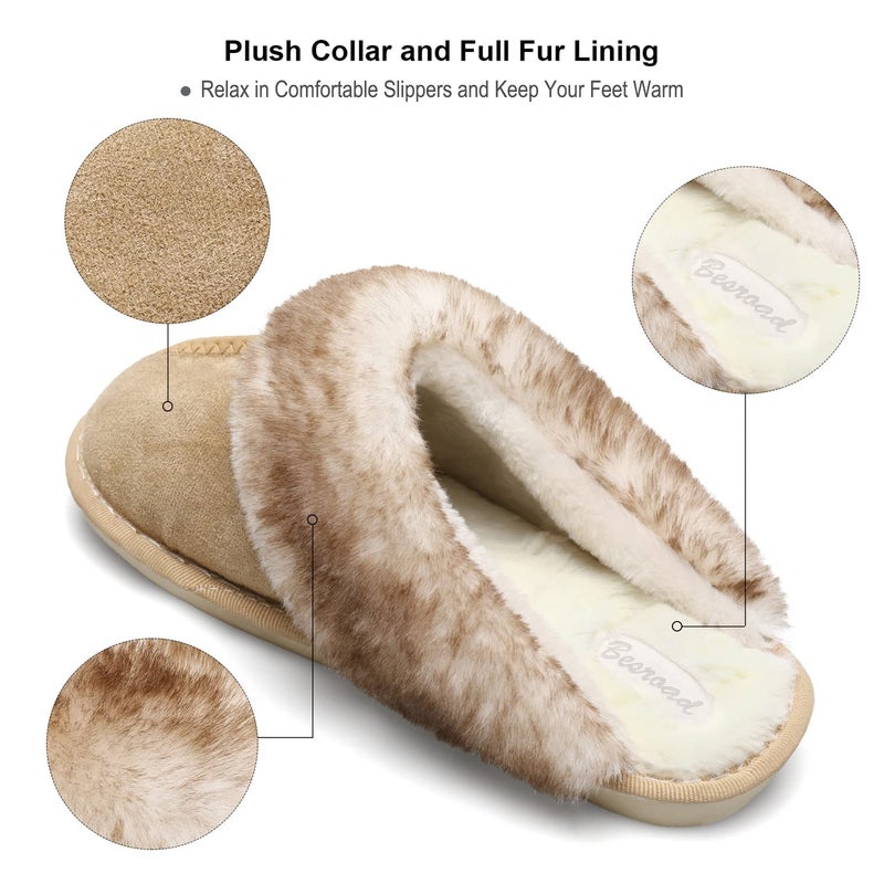 Besroad Womens Furry Slides House Shoes Fluffy Bedroom Slippers Cozy Memory Foam Plush Slippers Brown 10-11 - Image 3