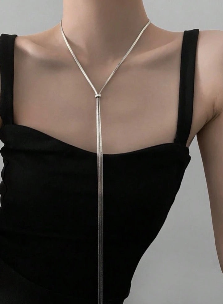 Casual collection Elegant Stainless Steel Siver Played Long Necklace For Women - Image 4