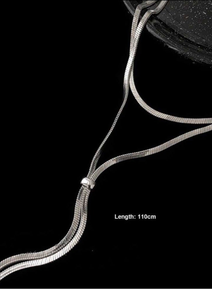 Casual collection Elegant Stainless Steel Siver Played Long Necklace For Women - Image 3