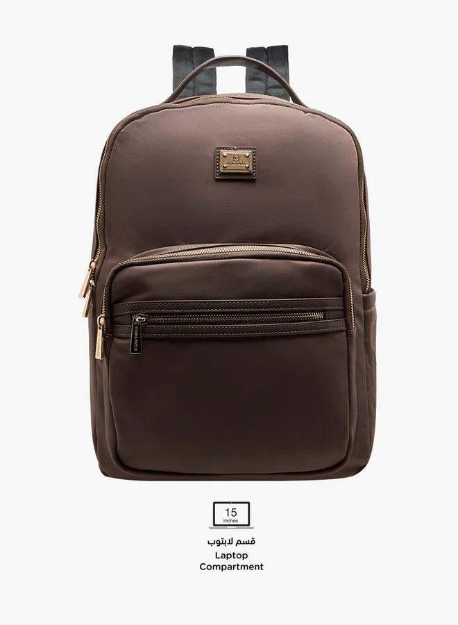 Flora Bella By Shoexpress Solid Backpack with Adjustable Straps and Zip Closure - 13x29x38 cm