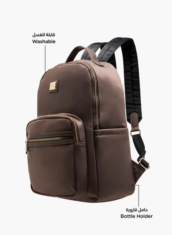 Flora Bella By Shoexpress Solid Backpack with Adjustable Straps and Zip Closure - 13x29x38 cm
