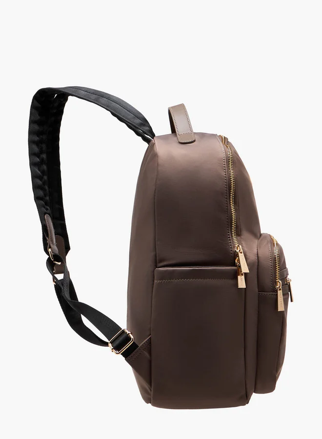 Flora Bella By Shoexpress Solid Backpack with Adjustable Straps and Zip Closure - 13x29x38 cm