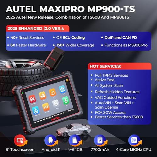 Autel MaxiPRO MP900-TS Scanner: 2025 Level-up of MP808S-TS, MP808BT Pro, MS906TS w/DoIP CAN-FD, 40+ Services, OE ECU Coding, TPMS Programming Relearn, Bi-Directional Test, All System Scan, FCA SGW - Image 2